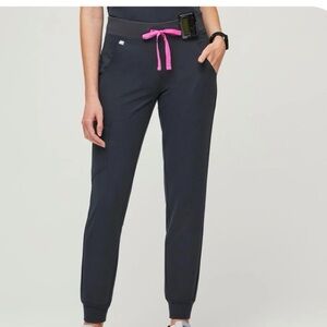 Figs Women's Navy Track Joggers with Pink Drawstring